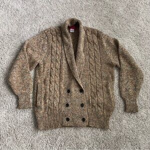 Vintage Harrington Square CableKnit Wool Blend Shawl Collar Cardigan Size L